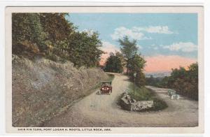 Hair Pin Turn Fort Logan Roots Highway Car Little Rock Arkansas 1920c postcard