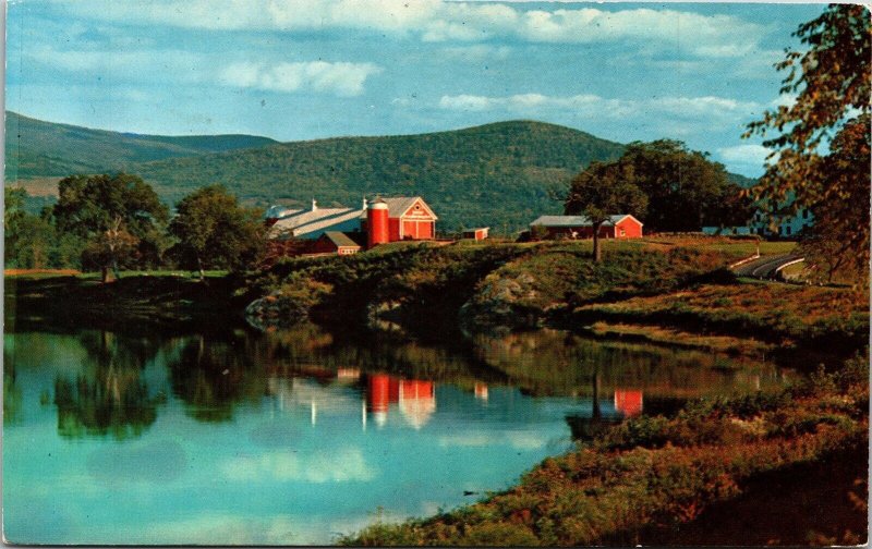 Connecticut River Vermont Scenic Farm Landscape Chrome Cancel WOB Postcard 