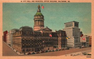 Vintage Postcard City Hall & Municipal Office Building Baltimore Maryland MD
