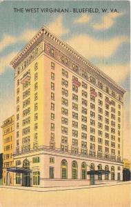 B58/ Bluefield West Virginia WV Postcard c40s The West Virginian Hotel Linen