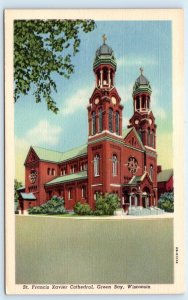 GREEN BAY, WI Wisconsin ~ ST. FRANCIS XAVIER CATHEDRAL c1940s Linen Postcard