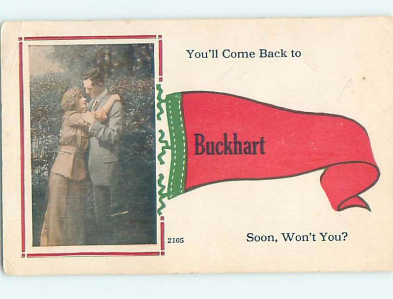 Divided-Back PENNANT POSTCARD Buckhart Missouri MO HM5230