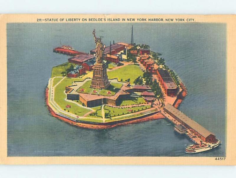 Linen STATUE OF LIBERTY AERIAL VIEW New York City NY ho1728