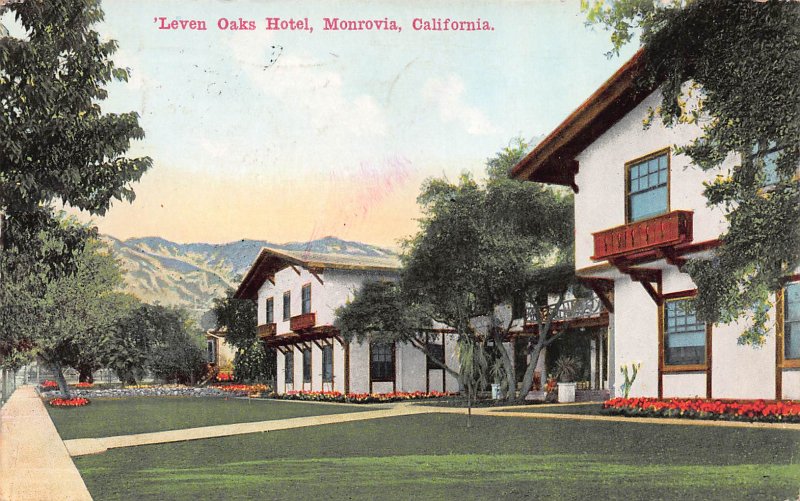 'Leven Oaks Hotel, Monrovia, California, Early Postcard, Used in 1913