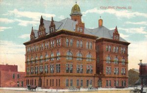 PEORIA, Illinois IL    CITY HALL  Horse & Buggy   ca1910's Vintage Postcard