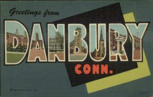 Danbury CT Large Letter Linen Art Deco Postcard