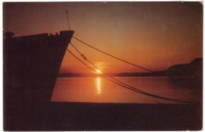 Sunset Scene At The Dock, Vintage 1988 Chrome Postcard