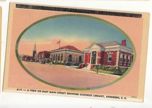 P3271, vintage postcardeast main street view carnegie libary anderson s carolina