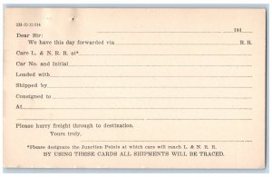 c1880's LA Weaver Louisville & Nashville Railroad Co Chicago IL Postal Card