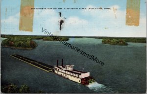 Transportation on the Mississippi River Muscatine Iowa Postcard PC254