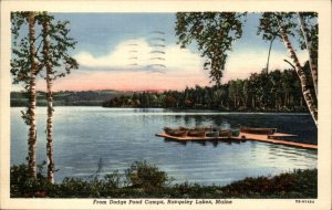 Rangeley Lakes Maine Dodge Pond Camps Docked Boats c1930-50s Vintage Postcard