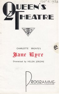 Jane Eyre Curigwn Lewis BBC Drama Pride and Prejudice TV Show Theatre Programme