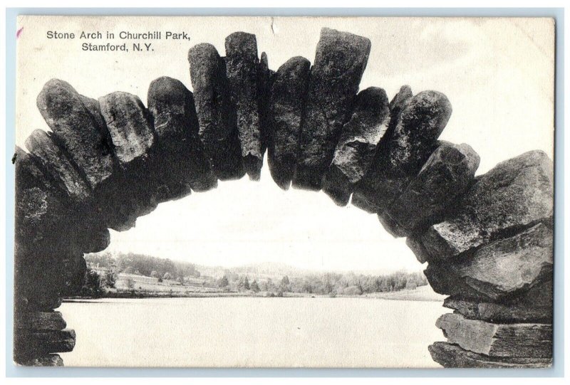1909 View Of Stone Arch In Churchill Park Stamford New York NY Antique Postcard