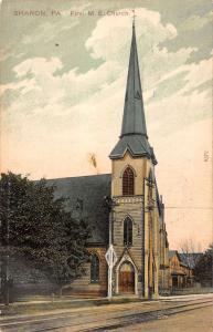 Sharon Pennsylvania First ME Church Street View Antique Postcard K26164