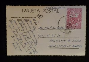 1967 Lima Peru to Arlington Virginia USA Alpaca Llama Statue RPPC Postcard Cover