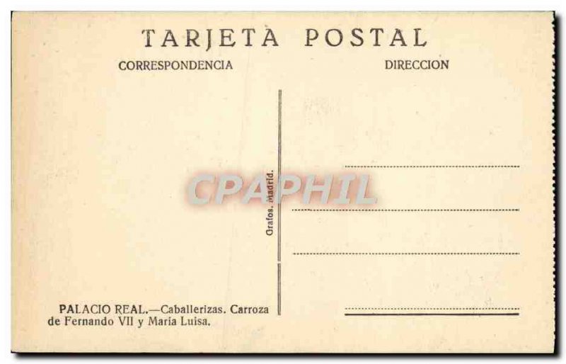 Old Postcard Palacio Real Caballerizas Carroza Fernando VII y Maria Luisa