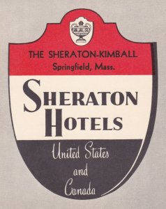 Massachusetts Springfield Sheraton Kimball Hotel Vintage Luggage Label sk2173