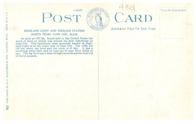 Massachusetts North Truro Highland Light , Wireless Station