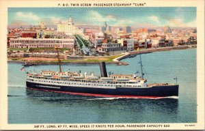 Linen Postcard P & O Twin Screw Passenger Steamship Cuba