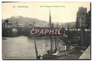 Old Postcard Quai Caligny Cherbourg and Le Bassin Boat Flot