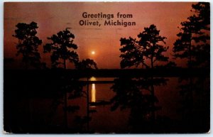 Postcard - Sunset Across the Lake - Greetings from Olivet, Michigan