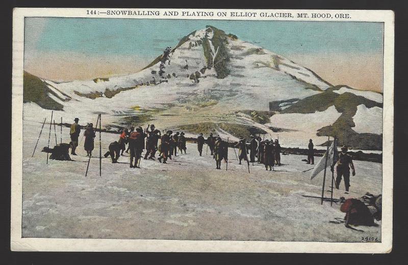 Snowballing and Playing on Elliot Glacier, Mt. Hood, Oregon. 1932 Americhrome