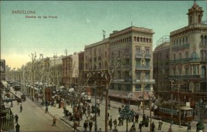 Rambla de las Flores Trolley c1910 Postcard