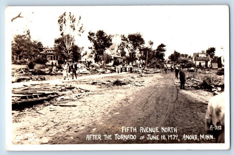 Anoka Minnesota MN Postcard RPPC Photo Fifth Avenue North After The Tornado 1939