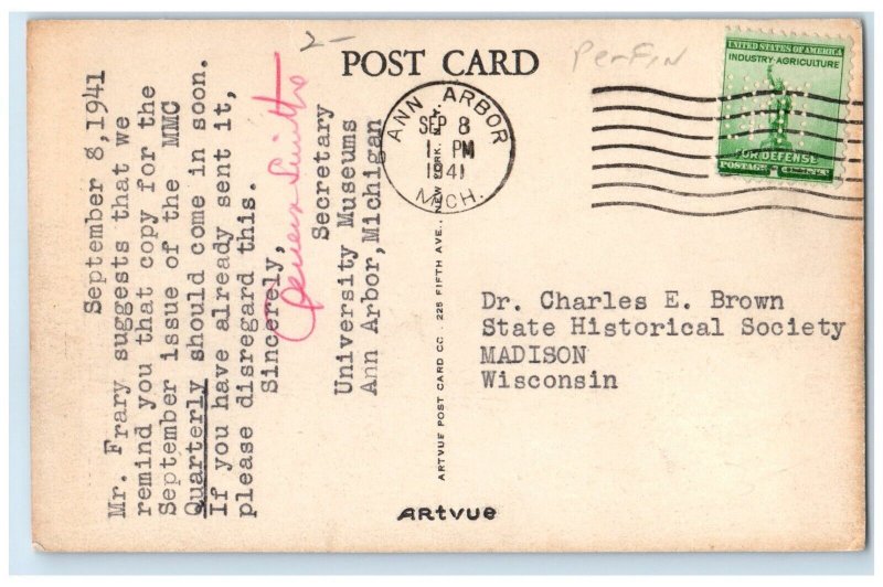 1941 University Museums Exterior Building Ann Arbor Michigan MI Vintage Postcard