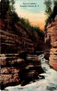 Ausable Chasm New York Jacobs Ladder Scenic Natural Landmark DB Postcard 