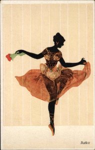 Art Deco Silhouette Ballet Ballerina in Orange - Flowers 573-1 c1910 Postcard