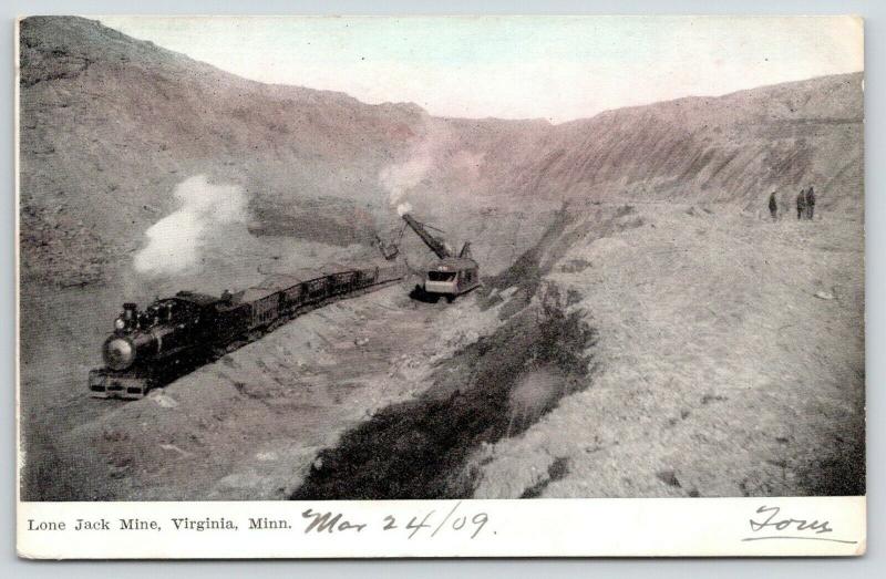 Virginia Minnesota~Lone Jack Mine~Steam Locomotive & Shovel in Open Pit~1909 PC 