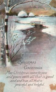 Vintage Postcard Christmas Greetings Landscape Design Wishes & Messages Holiday