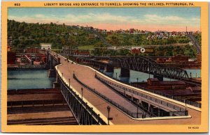 Postcard PA Pittsburgh - Liberty Bridge Tunnel Entrance Incline Coca-Cola