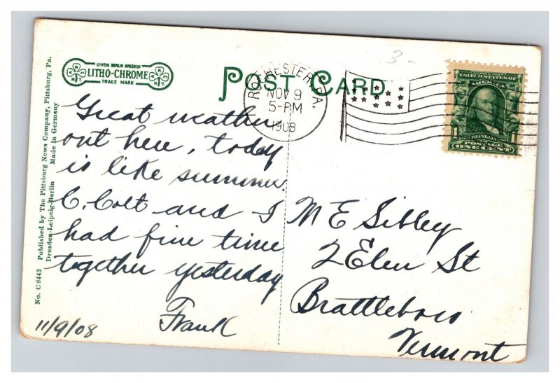 Vintage 1908 Postcard Hotel Lincoln, Rochester, Pennsylvania