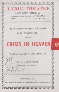 Crisis In Heaven WW2 Comedy Eric Linklater London Lyric Theatre Programme