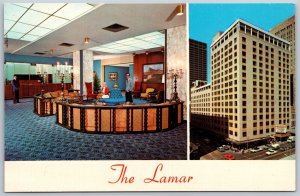 Vtg Houston Texas TX Beautiful New Lamar Hotel Lobby Facade 1960s View Postcard