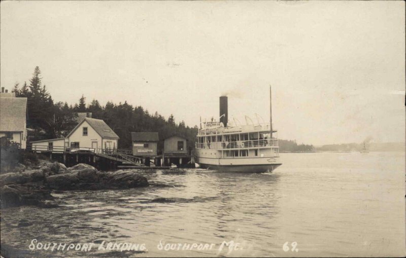 Southport ME Maine Ferry Steamer Boat at Dock c1915 Real Photo Postcard