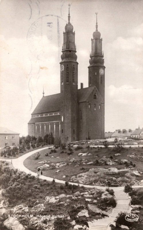 Sweden Stockholm Högalidskyrkan Vintage RPPC 09.89