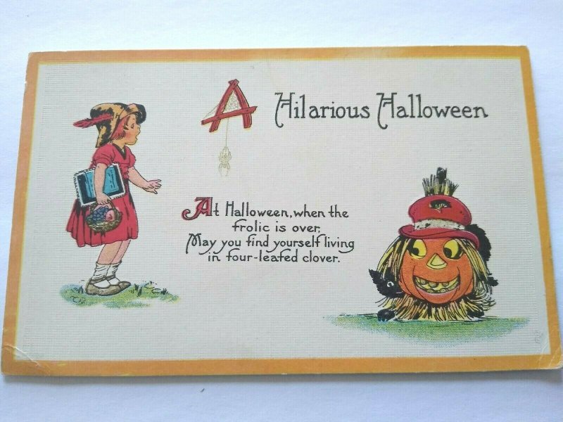 Vintage Hilarious Halloween Postcard Black Cat Original Antique Embossed Unused