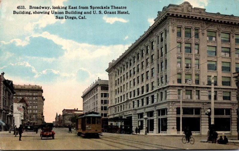 California San Diego Trolley On Broadway Looking East From Spreckles Theatre ...