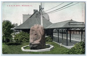c1910's C. & N. W. Depot Train Station Waukegan Illinois IL Antique Postcard 