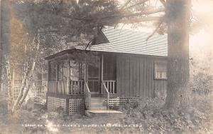 Oakland ME Alden's Camp~Rustic Cabin w/Square Lattice Skirt on Porch~1956 RPPC 