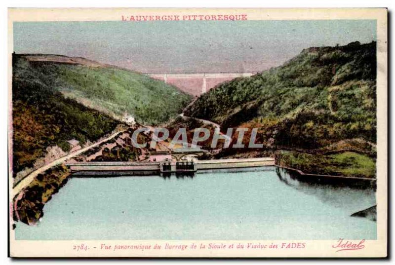 Old Postcard Auvergne Fades Viaduct (133m) Panoramic view of the dam Sioule