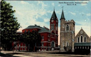 Dover, NH New Hampshire  OPERA HOUSE & ST THOMAS CHURCH  ca1910's Postcard