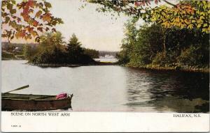 Scene on North West Arm Halifax NS Nova Scotia Boat Autumn Vintage Postcard F2