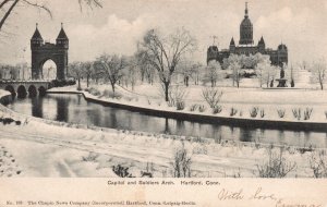 Vintage Postcard 1905 Capitol & Soldiers Arch. Memorial Park Hartford Conn. CT