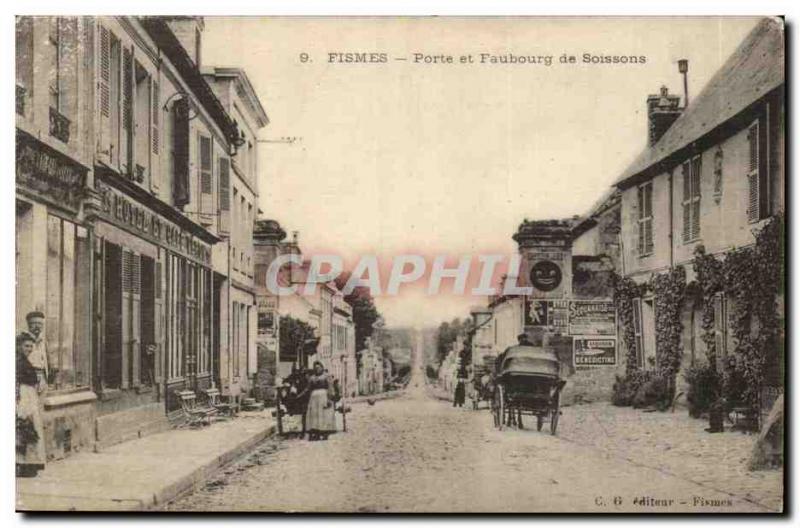 Fismes Old Postcard Gate and suburb of Soissons (ass donkey mule)