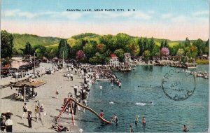 Canyon Lake SD near Rapid City Linen c1946 Trochu AB Cancel Postcard G84