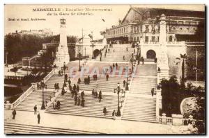 Marseille Old Postcard monumental staircase of St Charles station